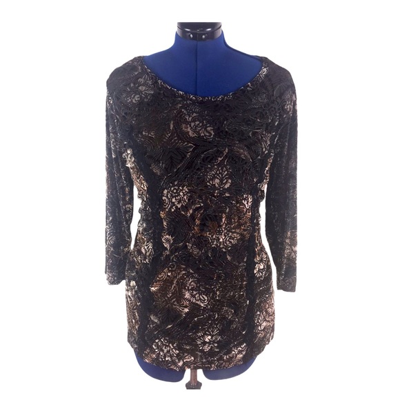 Roz & Ali Tops - Roz & Ali 2X black burn out  lace detail top
